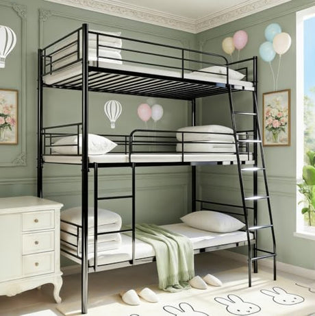 Bellemave Twin Triple Bunk Bed for 3, bunk Bed for 3 Person, 3 bunk beds for Kids/Adults/Teenagers, Black Split into 3beds Bellemave