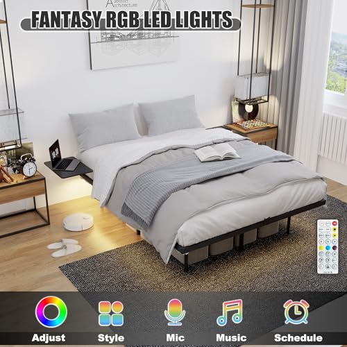 LUBEDCY Platform Bed Frame with LED Lights and USB Charging Station, Hidden Legs Metal Frame, No Box Spring Needed, Easy Assembly, Modern Floating Bed for Bedroom (Black, Full) LUBEDCY