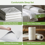 TWK Luxury Sheet Set, Genuine 100% Viscose Derived from Bamboo, Cooling & Breathable, Silky Soft, Bedding Sheets & Pillowcases (White, King(78 * 80 * 15)) TWK