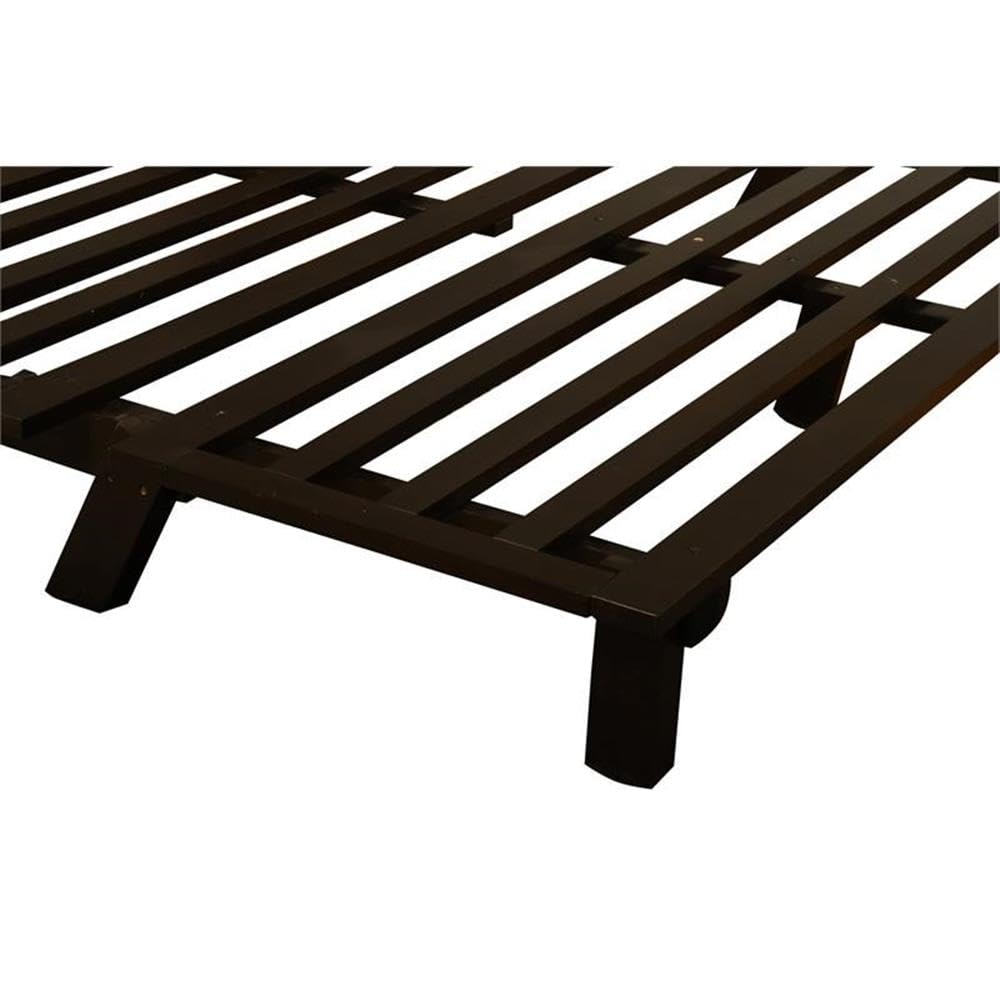 Kodiak Furniture Carson Full Size Futon Frame and Mattress Set - Java Brown Finish Wood Futon Frame with Mattress Included in Twill Gray Color Kodiak Furniture