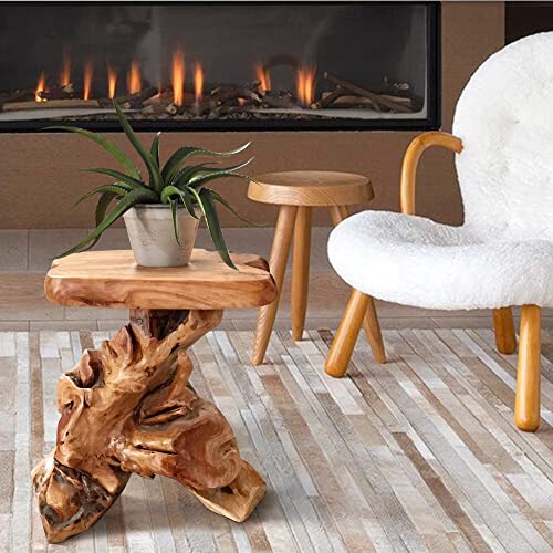 Warmaxx Natural Irregular Shape Tree Stump End Table Plant Stand 14"x13"x18"H Solid Cedar Wood Outdoor Rustic Sit Foot Stools Live Edge Coffee Side Table Living Room Bedroom Outdoor Garden Warmaxx