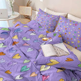 Double-Sided Printed Bedding with Minimalist Loving Romantic - Ultra-Soft Microfiber Duvet Cover Set Single Durable Zipper Closure, Comfortable Quilt Cover for Bedroom Décor Purple Generic
