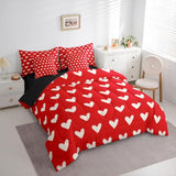 Erosebridal Red White 7 Pcs Comforter Set Twin Cute Heart Pattern Bed in a Bag for Kids Boys Girls Valentine Day Quilt Cartoon Love Geometric Sheet Set Love Heart Soft Warm Bedding Set Bedroom Decor Erosebridal