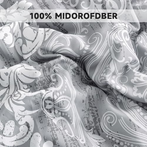 WONGS BEDDING Grey Comforter Set Queen Size, Damask Texture 7 Pieces Gray Bed in a Bag Microfiber Boho Comforter Bedding Sheet Set with Comforter, Flat Sheet, Fitted Sheet,Pillow Shams,Pillowcases WONGS BEDDING