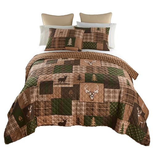 Donna Sharp Twin Bedding Set - 2 Piece - Green Forest Lodge Quilt Set with Twin Quilt and One Standard Pillow Sham - Machine Washable Donna Sharp