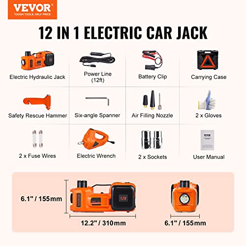 VEVOR Electric Car Jack, 5 Ton/11023 LBS Hydraulic Jack Lift with Electric Impact Wrench, Built-in Inflatable Pump, and LED Light for SUV MPV Sedan Truck Change Tires Garage Repair VEVOR