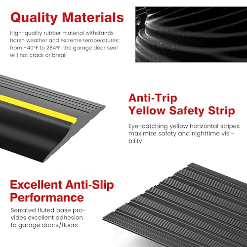 20Ft Universal Garage Door Bottom Threshold Seal Strip with 2 A-dhesives, Weatherproof Rubber DIY Weather Stripping Replacement, Black PETOX