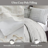 Madison Park King Comforter Set, Removable 100% Cotton Duvet Cover King Size with Insert, Farmhouse Bedding, Textured Stripe Clipped Jacquard Accent, King, Grey 9 Piece Madison Park