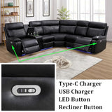 SIENWIEY Power Recliner Sectional Couch for Living Room,Leather Reclining Sectional Sofa with LED Lights, L Shpaed Corner Leather Couch with Storage Console&Cup Holders&USB Charging,Black
