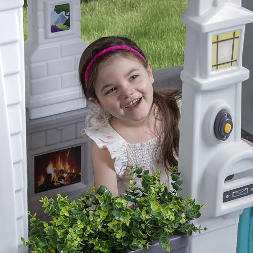 Step2 Neat & Tidy Cottage Kids Playhouse, Indoor and Outdoor Playset, Interactive Sounds, Toddlers 1.5+ Years Old, Easy to Assemble Backyard Discovery Playhouse, Grey