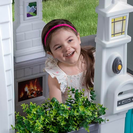 Step2 Neat & Tidy Cottage Kids Playhouse, Indoor and Outdoor Playset, Interactive Sounds, Toddlers 1.5+ Years Old, Easy to Assemble Backyard Discovery Playhouse, Grey Step2