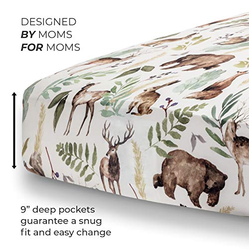 Pobibaby - Premium Single Fitted Baby Boy Crib Sheets for Standard Crib Mattress - Ultra-Soft Cotton Blend, Safe and Snug, and Stylish Woodland Crib Sheet (Wildlife Animal) Pobibaby