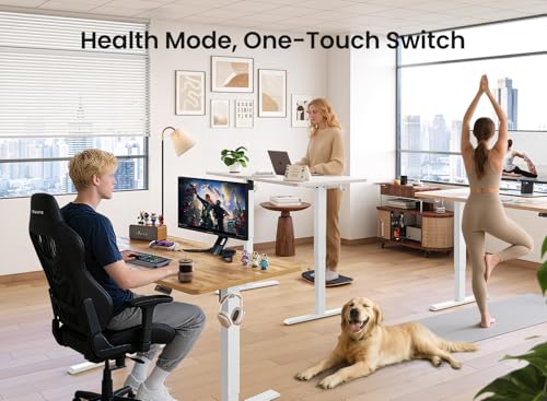 BANTI 48 × 24 Inches Standing Desk, Ergonomic, Electric Height Adjustable, Sit and Stand Up, Computer Office Desk with Splice Board, White Frame/Maple Top BANTI