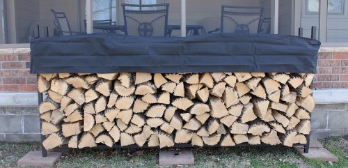 Woodhaven Pioneer 8' Firewood Rack with Cover - Black - Steel Outdoor Log Holder With Cover - Great For Short Wood - Made In The USA - Powder Coat Finish Woodhaven