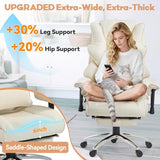 Mvpipi Massage Office Chair with Foot Rest, Ergonomic Executive Heated Office Chair with Reclining Backrest, Adjustable Arms and Lumbar Support, High Back Leather Desk Chairs for Home Office, Beige Mvpipi