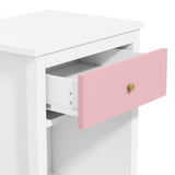 CEMKAR Wooden Nightstand, Bedroom Nightstand with 1 Drawer and 1 Open Compartment, Kids Nightstand (White+Pink) CEMKAR