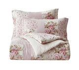 Chezmoi Collection Rosy 3-Piece Full Size Washed Cotton Comforter Set - Floral Bedding Set Ivory Green Pink Flower Polka Dot Printed Patchwork Reversible Lightweight Comforter for All Season Chezmoi Collection
