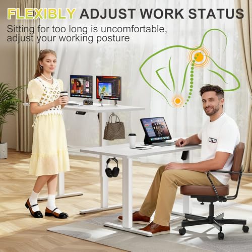 Furmax Electric Standing Desk, 45 x 24 Inches Sit Stand up Desk, Sit Stand Height Adjustable Home Office Desk with 4 Height Position Memory - with Splice Board (White, 45) Furmax