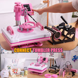 Whubefy 8 in 1 Heat Press Machine for T Shirts 12x15 Inch with Dual-Tube Fast & Evenly Heating System for Mug Plate Hat Cap 360° Swing Away Multifunctional Digital Heat Transfer Sublimation Combo Pink Whubefy