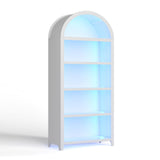 SKKTKT Arch Bookcase - 5 Tiers Bookshelf with 3 Colors LED Sensor Lights and Thickened Wooden Design Display Shelf for Lego Books Bathroom Living Room - Ideal Gift (White) SKKTKT