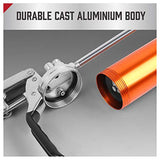 HORUSDY Heavy Duty Grease Gun with 14oz Grease Tubes | Grease Gun Flexible Hose | 7000 PSI | 18 Inch Spring Flex Hose | 2 Working Coupler | 2 Extension Rigid and 1 Sharp Type Nozzle Included HORUSDY