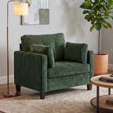 Landassy Home Luxury Oversized Accent Chair, 40.9" Upholstered Comfy Piping Single Armchairs with Comfy Tufted Backrest, Wood Legs, 2 Pillows for Living Room, Bedroom, Chenille, Green