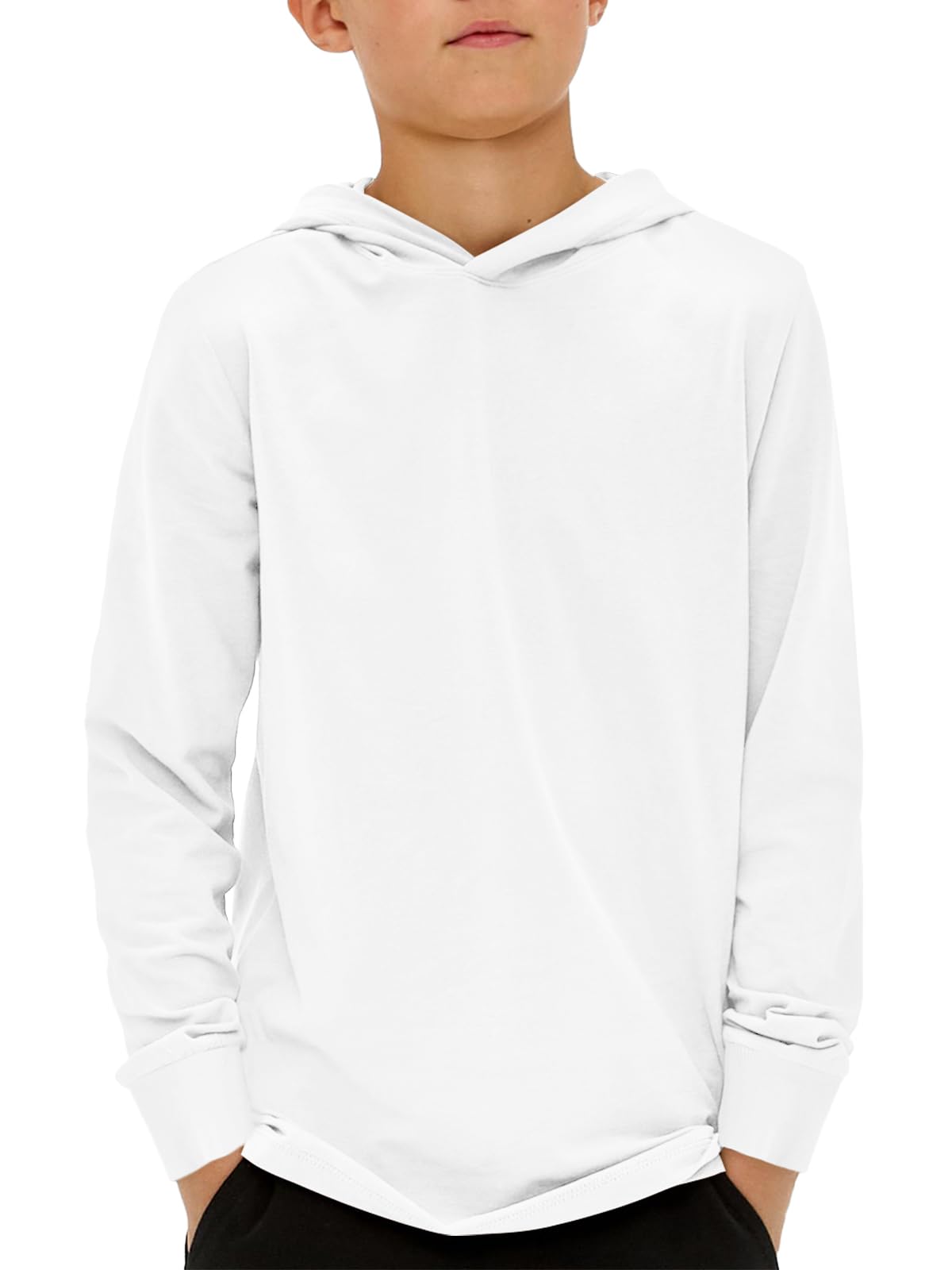 Haloumoning Boys Fashion Hoodies Kids Long Sleeve Hooded Sweatshirts 5-14 Years White Haloumoning