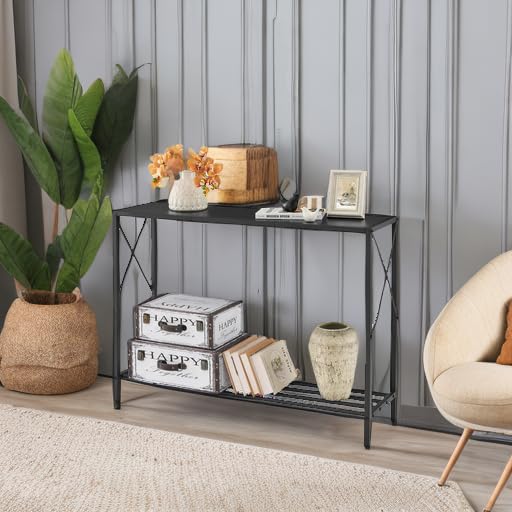 Tajsoon Console Table, 2-Tier Entryway Table，41.8”L Narrow Sofa Table with Shelves, Entrance Table for Hallway, Entryway, Living Room, Foyer, Corridor, Office, Black Tajsoon