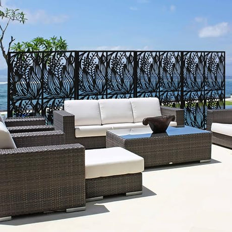 Fulocseny Metal Privacy Screens 72" H Outdoor and Indoor Leaf Pattern Room Divider Privacy Screens Panels for Living Room Balcony Patio Garden (Black Fulocseny
