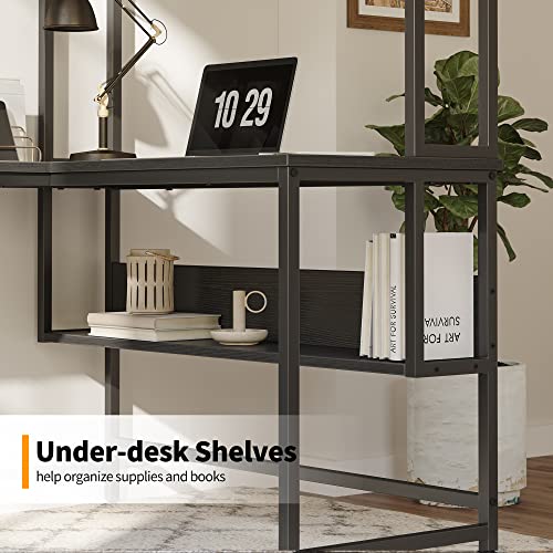 CubiCubi 60" L Shaped Gaming Desk with Hutch and Storage Shelves in Black - WoodArtSupply