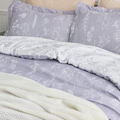 Bedsure Full Comforter Set - Lavender Bed Set, 3 Pieces Cute Floral Bedding, 1 Soft Reversible Botanical Flowers Comforter and 2 Pillow Shams Bedsure