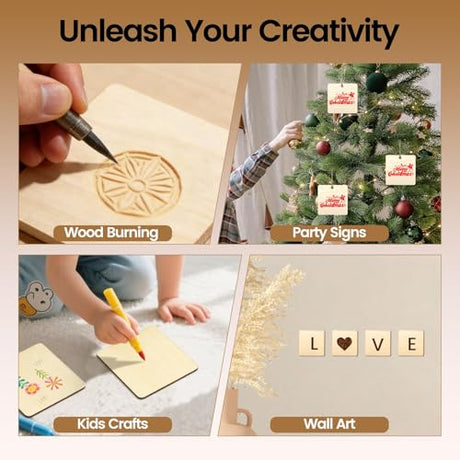 KUQQI 36Pcs 4x4 Inch Blank Unfinished Wood Pieces for Laser Engraving, Wood Carving, Painting, Coaster Making, and DIY Arts Craft Projects KUQQI