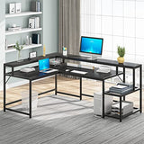 Tribesigns 69 Inch L Shaped Desk with Monitor Stand, Large Reversible Corner Desk with Storage Shelf, Industrial Computer Table Writing Desk for Home Office, Black Tribesigns