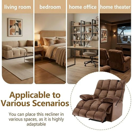 Cooexult Oversized Recliner Chair for Living Room, Extra Wide Manual Recliner for Big Man, Soft Velvet Fabric Recliner Sofa with Phone Holder for Living Room, Bedroom and Home Theater, Brown Cooexult