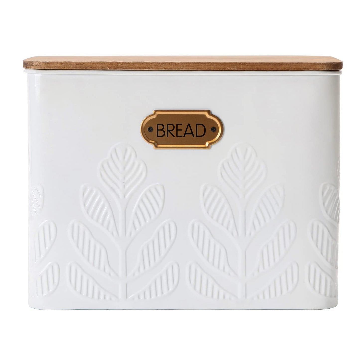 NIKKY HOME Extra Large Space Saving Farmhouse White Bread Box With Bamboo Lid - Holds 2 Loaves - Vertical Breadbox Bread Storage Bin Holder for Kitchen Countertop, Plant Embossed Pattern