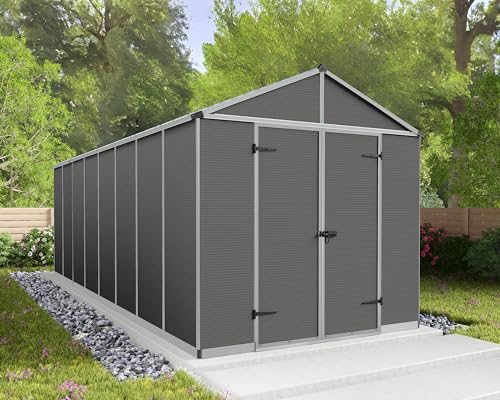 Palram - Canopia Rubicon 8 Ft. x 20 Ft. Shed DIY Storage with Polycarbonate and Aluminum Shed, Organization, Low-Maintenance Outdoor, Garden, Backyard, Utility Building with Skylight(Gray) CANOPIA