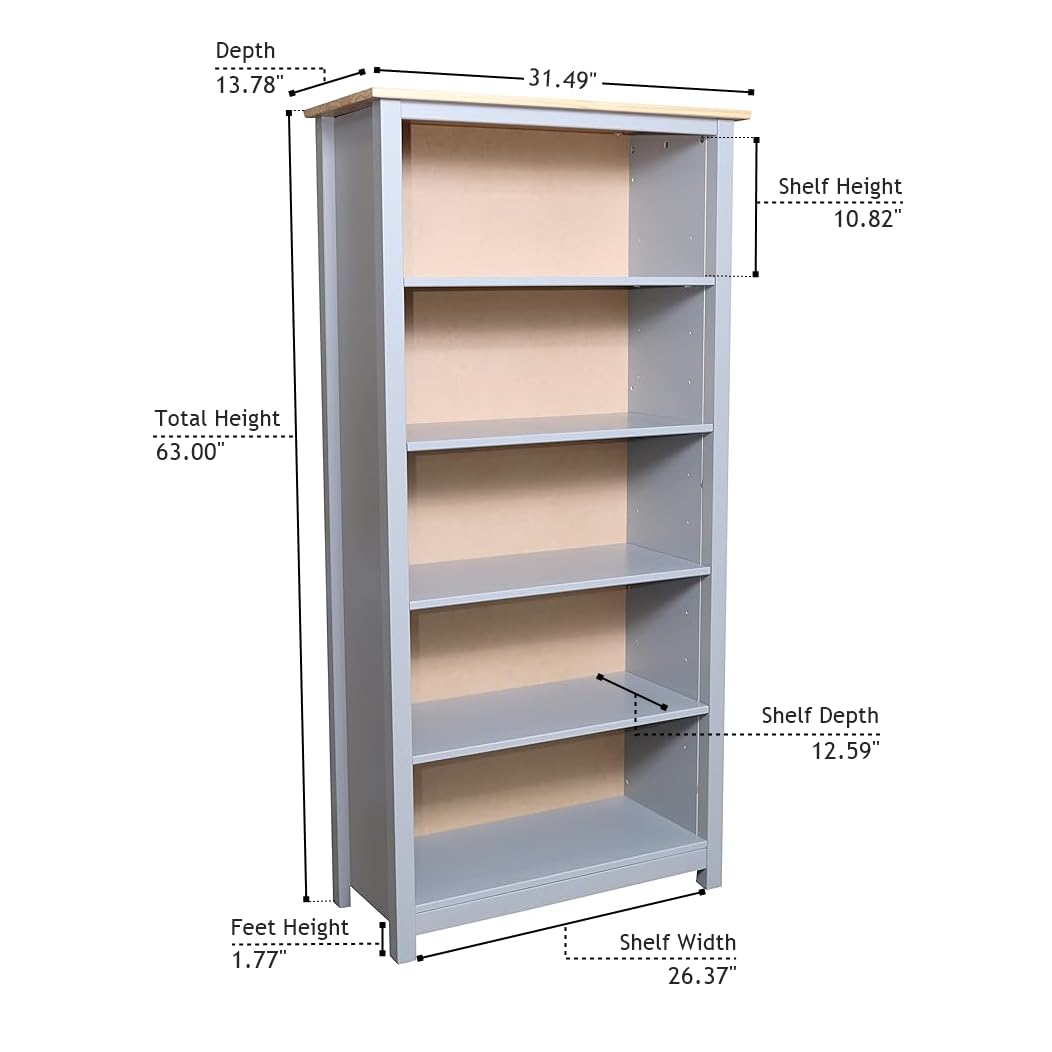 From The Tree Tall Solid Pine Wood Bookcase Shelf with White and Pine Finish WoodArtSupply