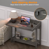 REDAYFUR Console Table with Charging Station, 38” Narrow Side Foldable Sofa Table with Shelves, Side Table with Charging, Entryway Table with Anti-Tip Design,Rustic,Rustic Gray REDAYFUR