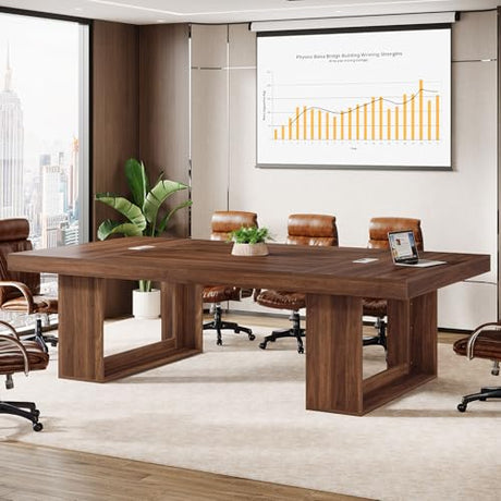Tribesigns 8FT Conference Table for 10 People, 94.5" W Large Meeting Table with 2 Cable Grommet, Business Style Seminar Boardroom Podcast Tables for Conference Room, Brown Tribesigns