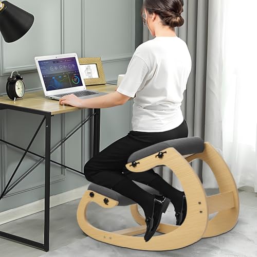 YOXIER Kneeling Chair,Kneeling Desk Chair,Office Sitting Posture Correction Chair,Rocking Home & Work Wooden Computer Desk Chairs, Back & Neck Spine Pain, Better Posture, Ergo Knee Support Stool 1 Set YOXIER