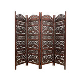 Room Divider Wood Screen - Elephant Hathi Walnut Brown - 4 Panel Fording 72x80 - Intricate Carved Room Décor Boho Portable Partition Privacy Screen Small Spaces Reversible Freestanding - COTTON CRAFT COTTON CRAFT