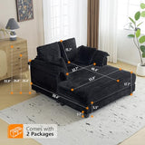 VINGLI 56" Oversized Chaise Lounge Chair, Black Comfy Corduroy Chaise Sofa Recliner Bed Upholstered Sleeper Couch Bed with Throw Pillows and Armrests for Living Room, Movie Room, Bedroom