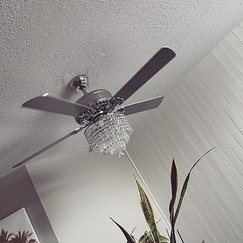 Moooni 52 Inch Modern Crystal Ceiling Fan with Lights and Remote, Elegant Chandelier Fan Light KIt Fandelier with 5 Wooden Blades for Bedroom Living Room Silver - WoodArtSupply