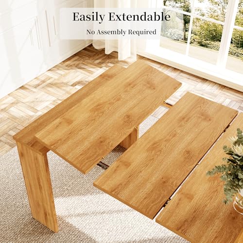 HIPIHOM 17.7"-118" Extendable Dining Table for 2-12 People, Extension Table with Extension Leaves Holder, Space-Saving Extra Long Folding Dining Table for Meeting, Dining Room(Oak Table Only) HIPIHOM
