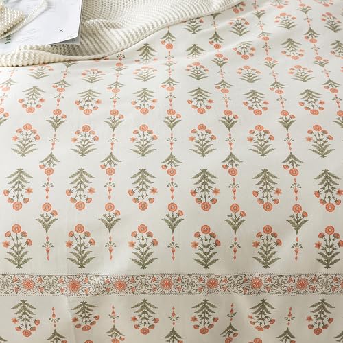 HoneiLife Queen Duvet Cover Set - Breathable 100% Cotton Floral 3pcs Wildflower Comforter Cover, with Zipper Closure and Corner Ties, Sweet Grass HoneiLife