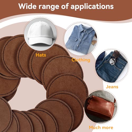 Harsgs 34PCS Blank Leatherette Hat Patches, Retangle Laserable Rustic Leatherette Patch with Adhesive for Heat Press/Transfer Iron-on, Round Deep Brown Harsgs