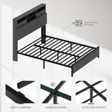 YITAHOME Full Size Bed Frame with Storage Headboard, LED Bed Frame with Drawers and Charging Station, Platform Bed with Sturdy Metal Support, No Box Spring Needed, Grey YITAHOME