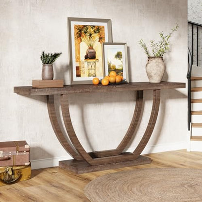 Tribesigns Console Entryway Table Farmhouse: 63 Inches Sturdy Wood Console Table for Entryway, Narrow Long Foyer Sofa Table with Geometric Legs for Hallway, Entrance, Living Room - WoodArtSupply