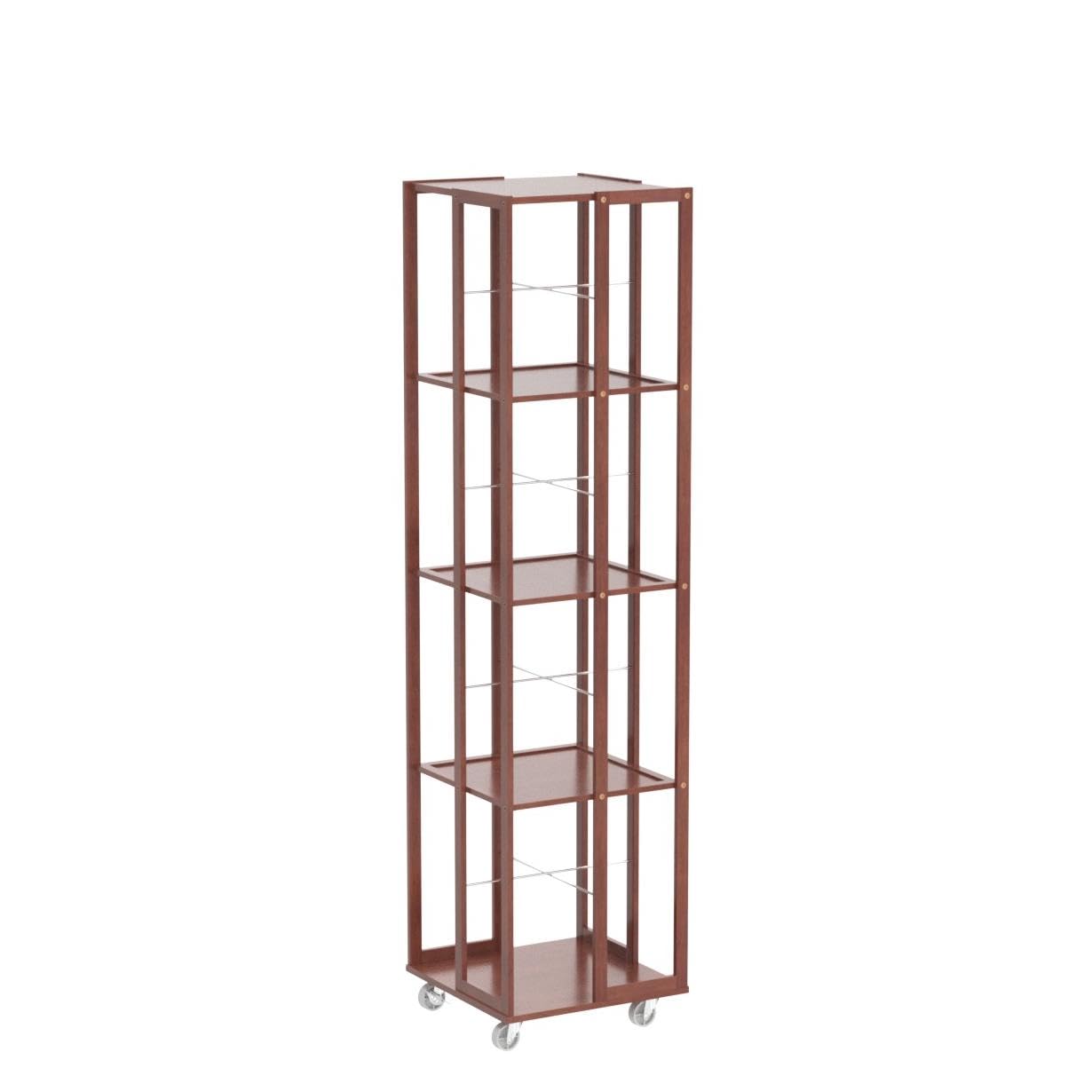 COPREE 5-Tier Walnut Bamboo Rolling Bookshelf with 360° Rotation and Wheels - WoodArtSupply