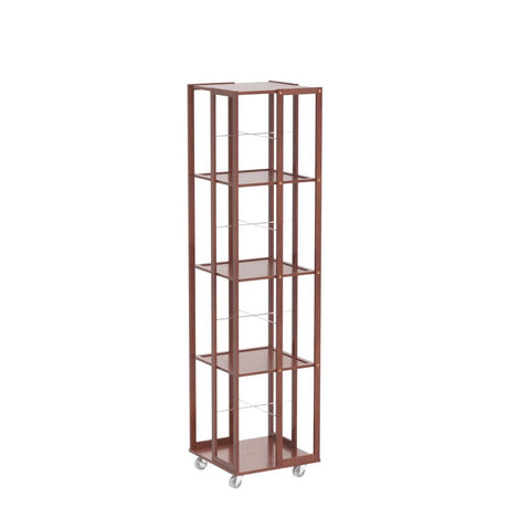 COPREE 5-Tier Walnut Bamboo Rolling Bookshelf with 360° Rotation and Wheels COPREE